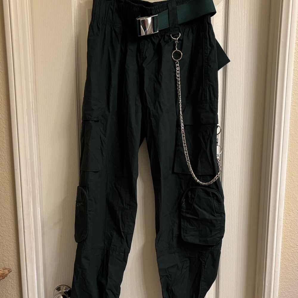 Women's Dark Green Cargo Pants with Chain